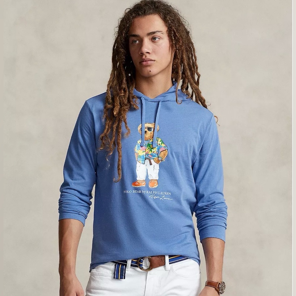 Polo Ralph Lauren Vacation Polo Bear Jersey Hooded T-Shirt Mens Size Medium
